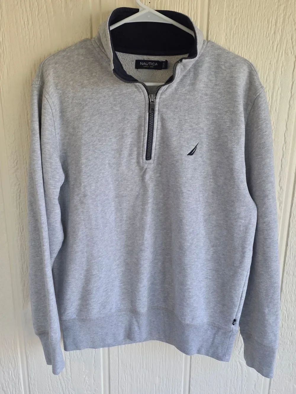 Nautica Men’s Light Gray Quarter-Zip Pullover Sweater, Size Small